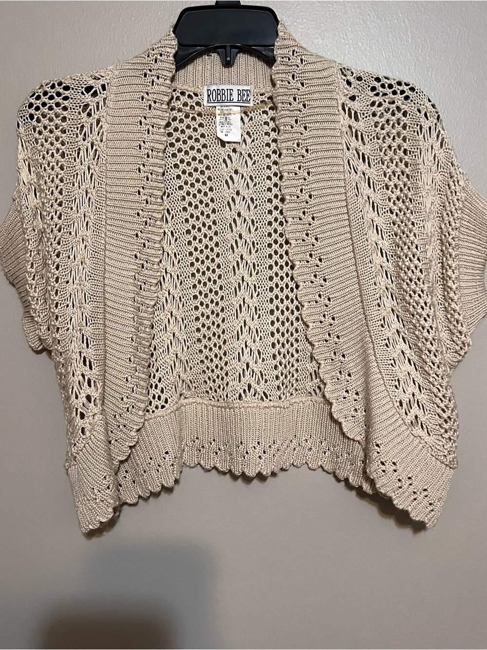 Robbie Bee Cream Open-Knit Short Sleeve Shrug